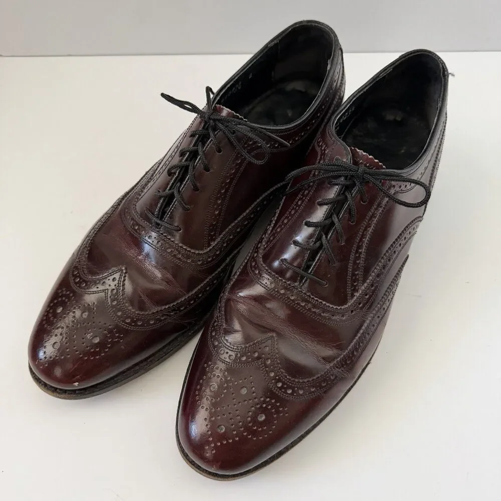 Vintage Florsheim 30353 Mens 11 D Burgundy Leather Longwing Wingtip Brogue